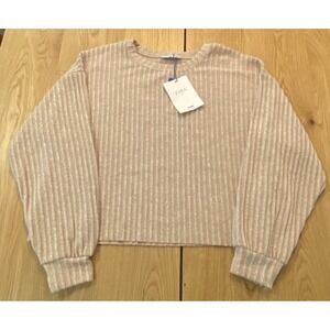 Zara Trafaluc Sweater Retro Womens Small Loose Ribbed Cropped Oatmeal Brown NWT